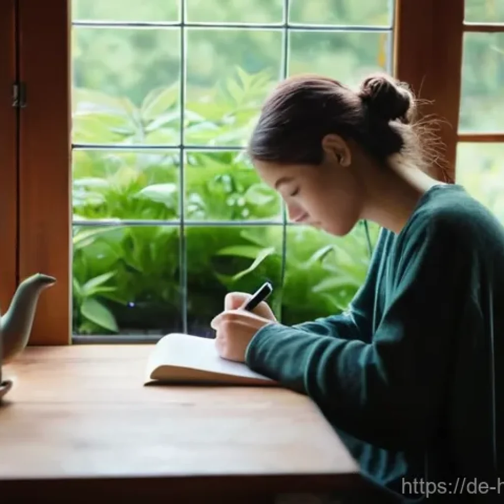 자기 성찰을 위한 하루 계획 세우기 - **Prompt 1: Serene Morning Reflection and Journaling**
"A candid, sunlit photograph of a person ...