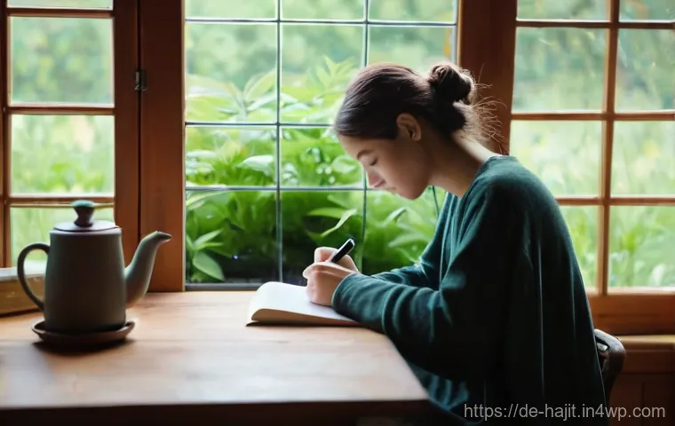 자기 성찰을 위한 하루 계획 세우기 - **Prompt 1: Serene Morning Reflection and Journaling**
    "A candid, sunlit photograph of a person ...