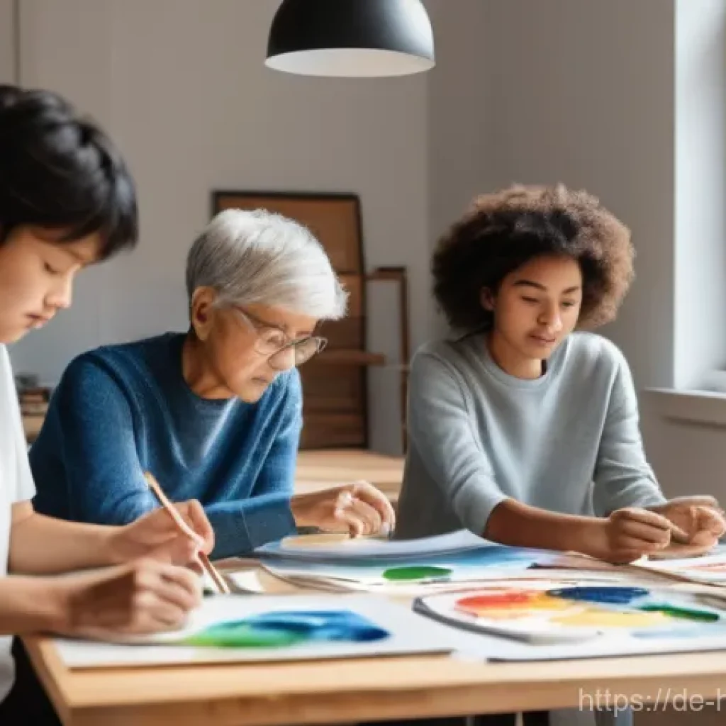 자기 성찰을 위한 그룹 활동 아이디어 - "A diverse group of 6-8 adults, including men and women of various ages, are comfortably seated arou...