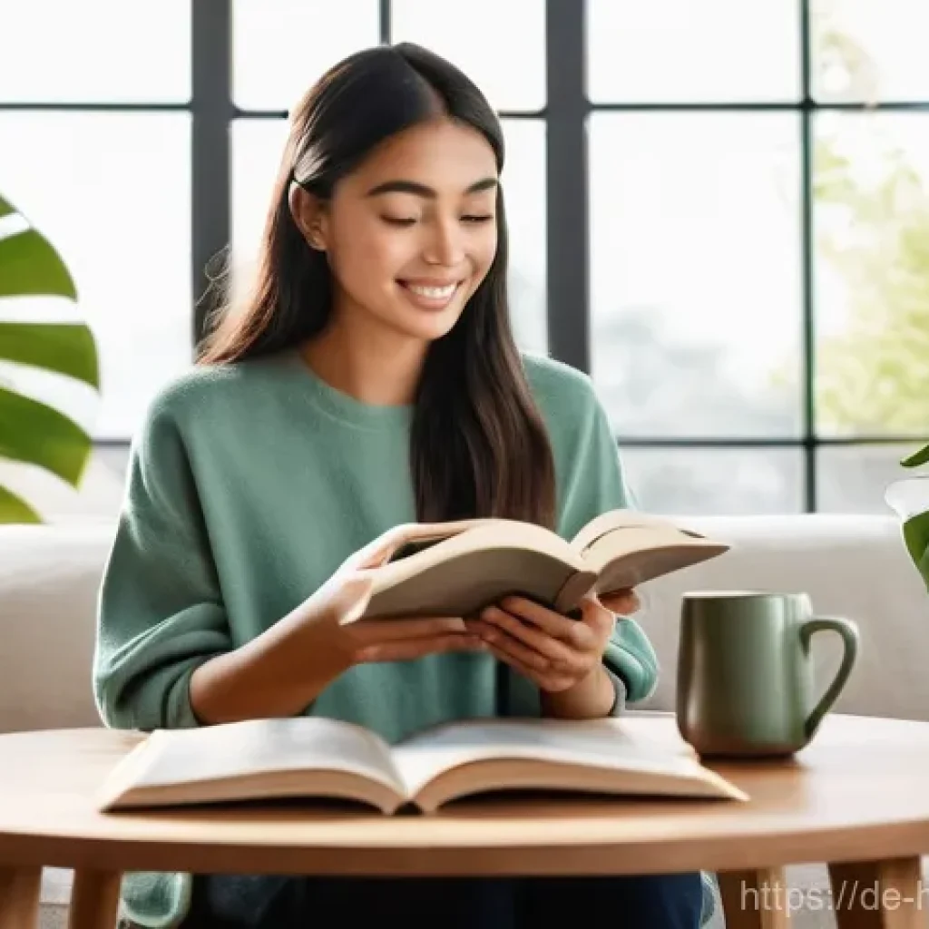 자기 성찰을 위한 긍정적 환경 만들기 - **Peaceful Home Oasis with Morning Light**
"A clean and minimalist living room bathed in soft, w...