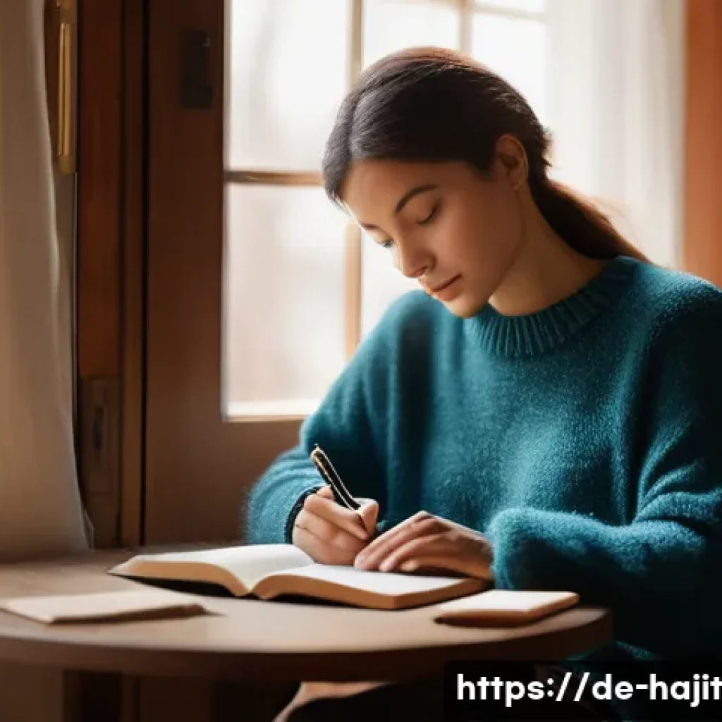 자기 성찰 일기의 효과적인 활용법 - **Prompt:** A tranquil and introspective scene of a person engaged in journaling. The individual, dr...