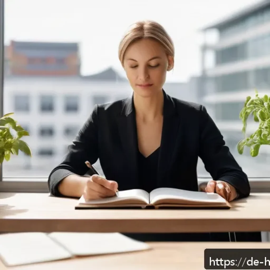 자기 성찰과 성공적인 삶의 관계 - A serene, modern German office setting with a diverse group of professionals engaging in a mindful s...