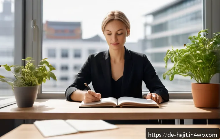 자기 성찰과 성공적인 삶의 관계 - A serene, modern German office setting with a diverse group of professionals engaging in a mindful s...