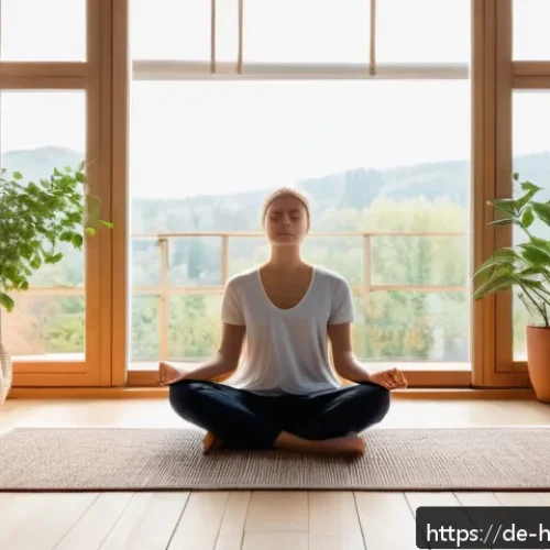 Home 30 자기 성찰과 건강한 라이프스타일의 관계 - A serene morning scene in a cozy German apartment, featuring a young adult sitting cross-legged on a...